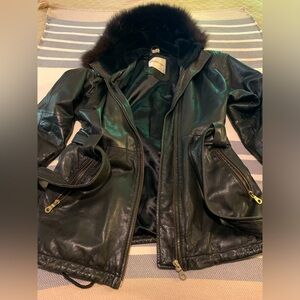 Andrew Marc Vintage Black Leather Jacket with Fur Trim